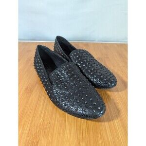Anthropologie Matiko Black Leather Studded Loafers Women's Size 8.5 [Y03]